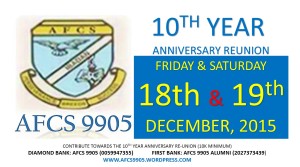 REUNION DATE FOR THE GRADUATIING CLASS OF 2005, AFCS IBADAN.